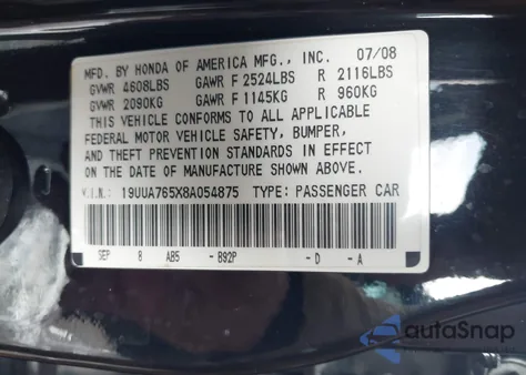 2008 Acura Tl Type S из США, поврежденный, VIN 19UUA765X8A054875